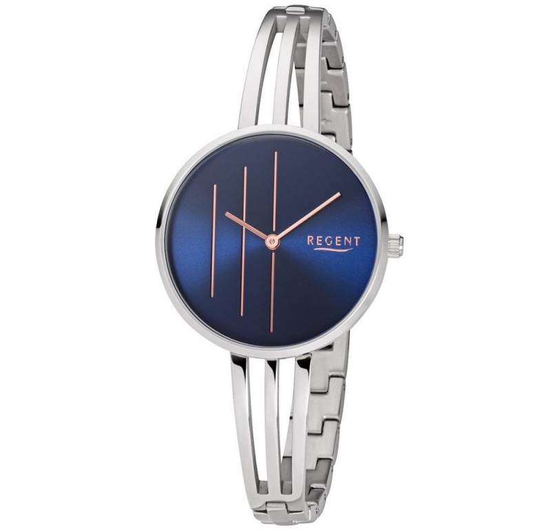 Regent Quarzuhr REGENT Damen Armbanduhr BA-488 blau D. 34 mm Edelstahlband silberfarb. von Regent