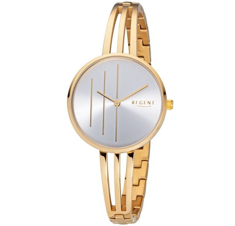 Regent Quarzuhr REGENT Damen Armbanduhr BA-489 silber D. 34 mm Edelstahlband goldfarb. von Regent
