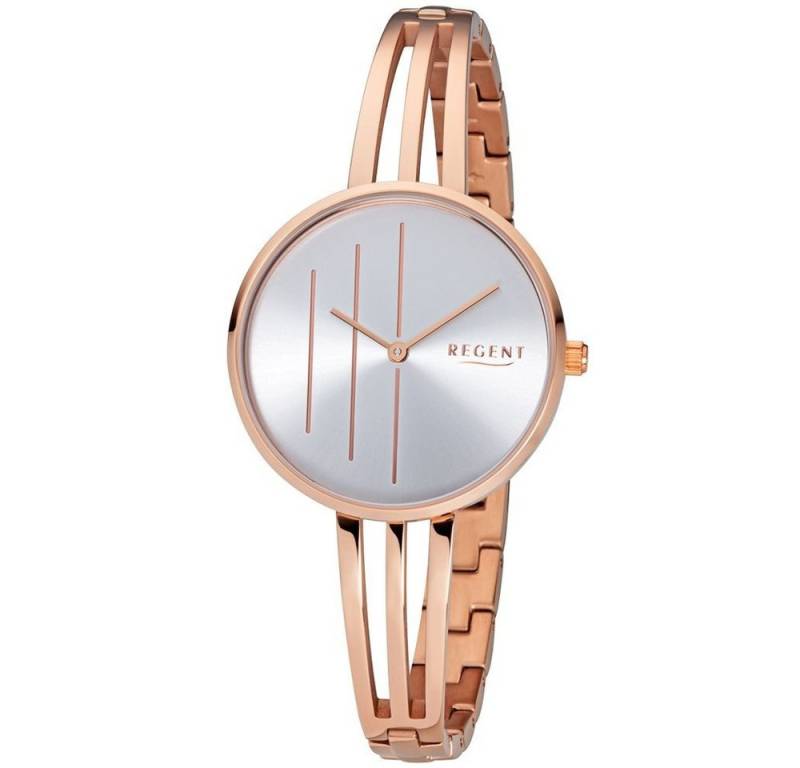 Regent Quarzuhr REGENT Damen Armbanduhr BA-490 silber D. 34 mm Edelstahlband rosé von Regent