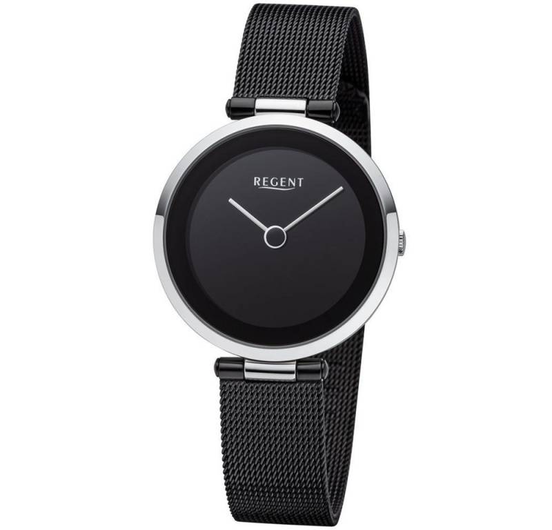 Regent Quarzuhr REGENT Damen Armbanduhr BA-519 schwarz D. 33 mm Milanaiseband schwarz von Regent