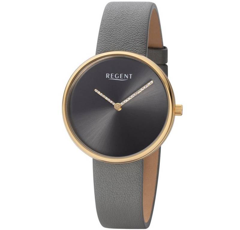 Regent Quarzuhr REGENT Damen Armbanduhr BA-526 gun D. 36 mm Lederband gun Dornschließe von Regent