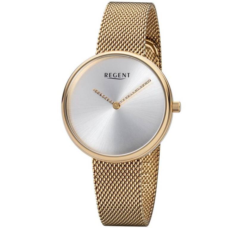 Regent Quarzuhr REGENT Damen Armbanduhr BA-529 silber D. 36 mm Milanaiseband gold von Regent