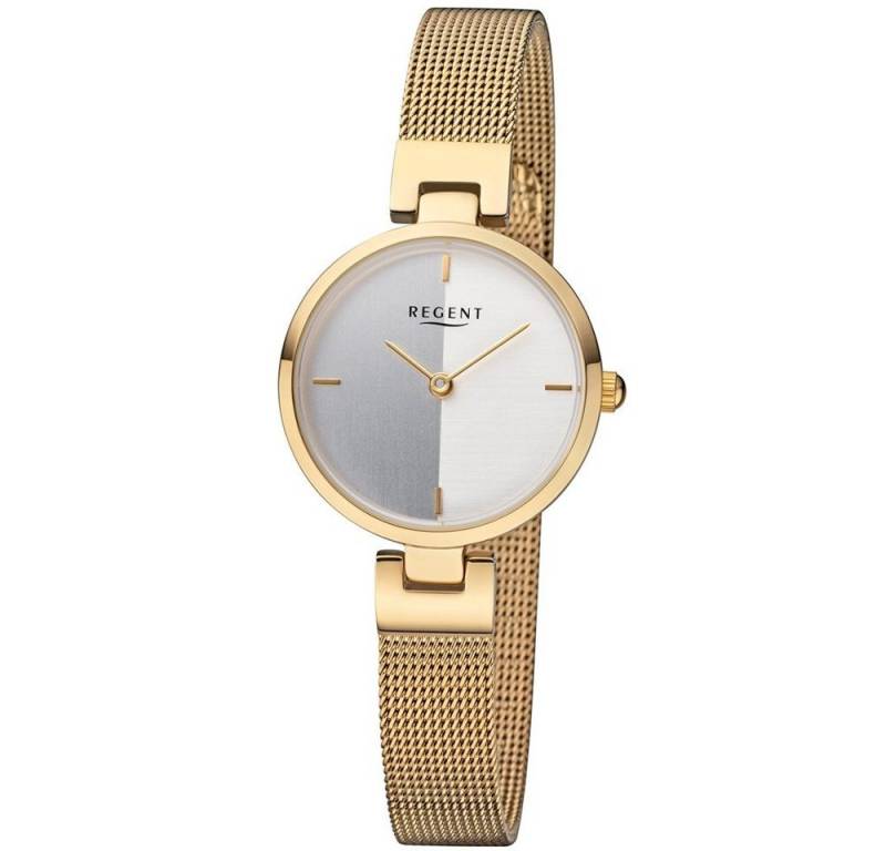 Regent Quarzuhr REGENT Damen Armbanduhr BA-539 silber D. 27 mm Milanaiseband gold von Regent