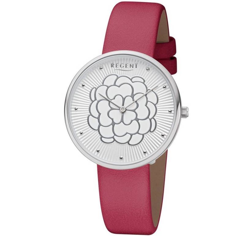 Regent Quarzuhr REGENT Damen Armbanduhr BA-602 Blütezeit silber D. 36mm Kunstlederband von Regent