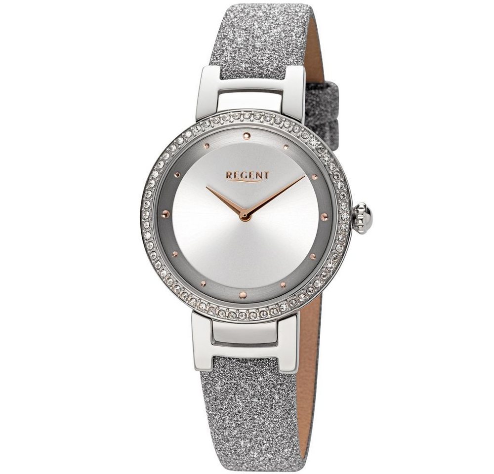 Regent Quarzuhr REGENT Damen Armbanduhr BA-798 bicolor D. 33 mm Glitzer-Lederband von Regent