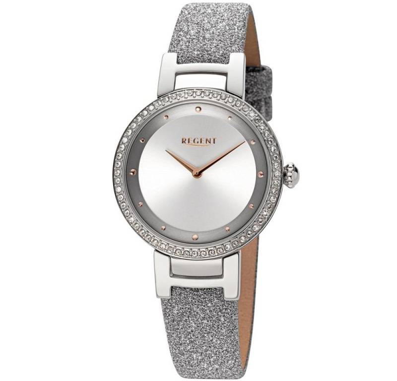 Regent Quarzuhr REGENT Damen Armbanduhr BA-798 bicolor D. 33 mm Glitzer-Lederband von Regent