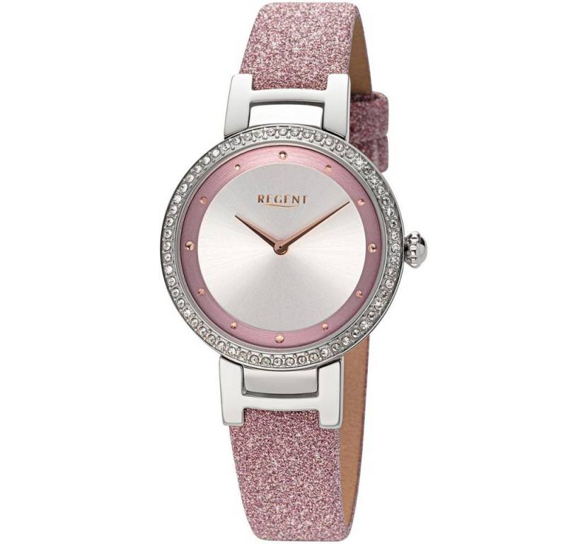 Regent Quarzuhr REGENT Damen Armbanduhr BA-799 bicolor D. 33 mm Glitzer-Lederband von Regent
