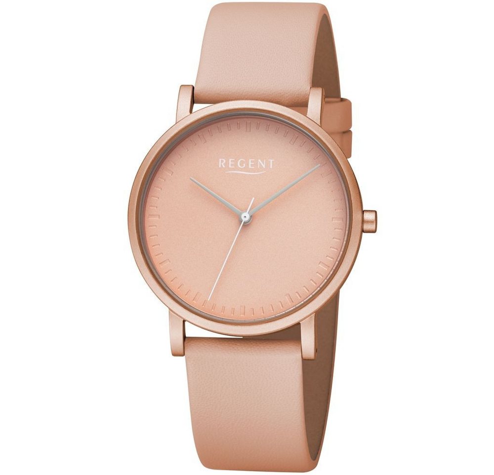 Regent Quarzuhr REGENT Damen Armbanduhr BA-806 pastell-aprico D. 36 mm Lederband von Regent