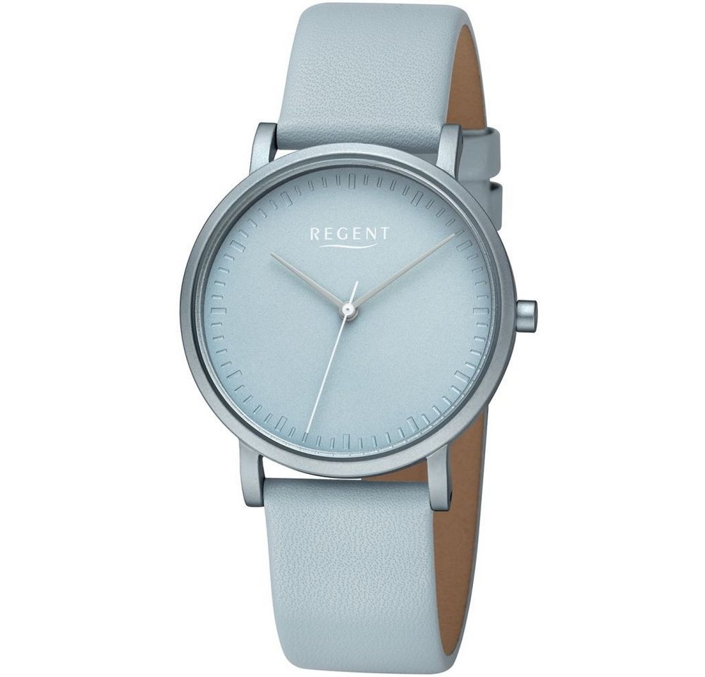 Regent Quarzuhr REGENT Damen Armbanduhr BA-809 pastell-blau D. 36 mm Lederband von Regent