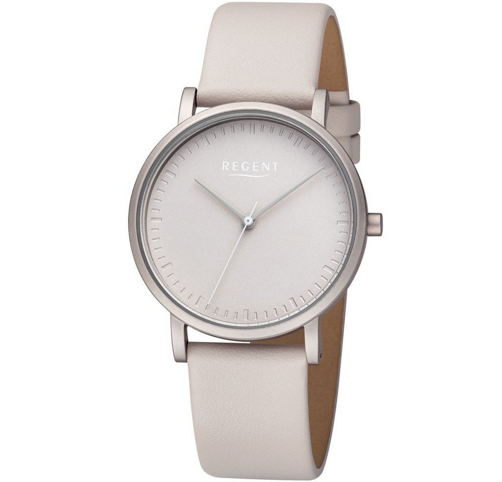 Regent Quarzuhr REGENT Damen Armbanduhr BA-810 light-grey D. 36 mm Lederband von Regent