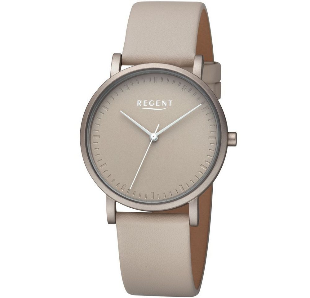 Regent Quarzuhr REGENT Damen Armbanduhr BA-811 pastell-sand D. 36 mm Lederband von Regent