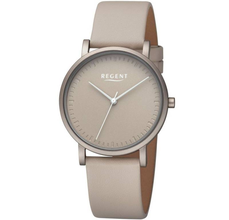 Regent Quarzuhr REGENT Damen Armbanduhr BA-811 pastell-sand D. 36 mm Lederband von Regent