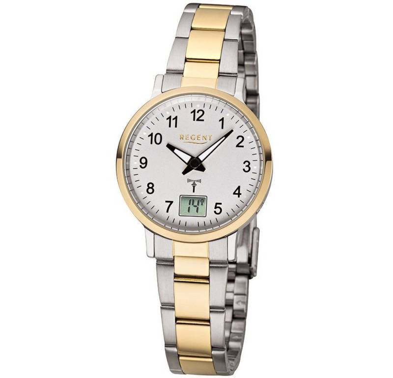 Regent Quarzuhr REGENT Damen Armbanduhr FR-258 bicolor D. 30 mm Funkuhr Edelstahlband von Regent