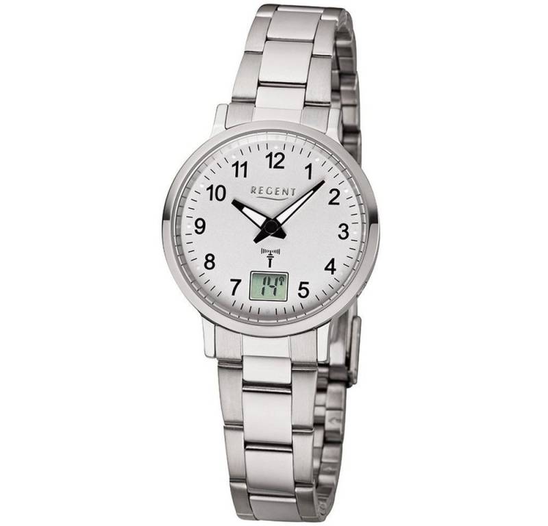 Regent Quarzuhr REGENT Damen Armbanduhr FR-260 weiß D. 30 mm Funkuhr Edelstahlband von Regent