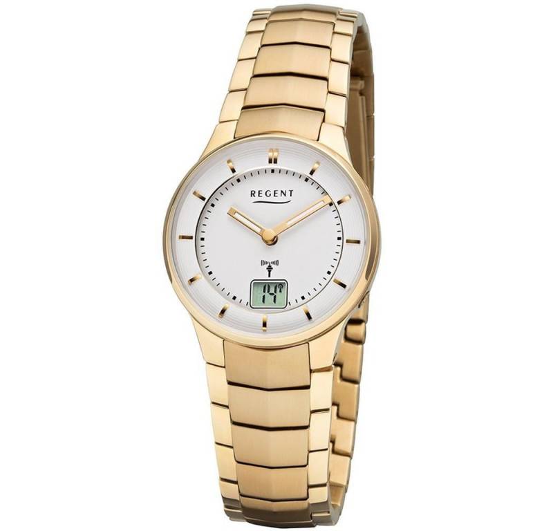 Regent Quarzuhr REGENT Damen Armbanduhr FR263 goldfarbend D.30mm Funkuhr Edelstahlband von Regent