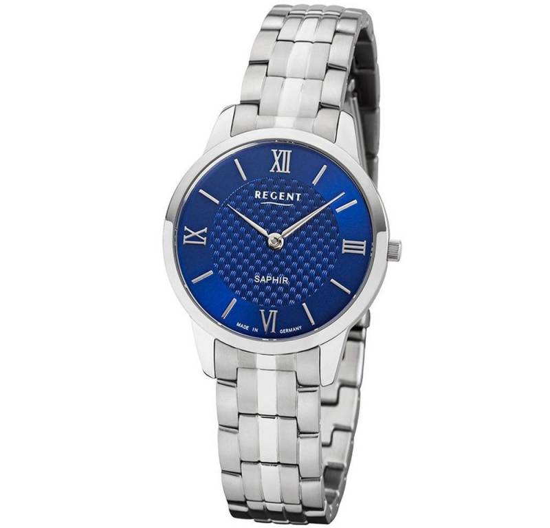 Regent Quarzuhr REGENT Damen Armbanduhr GM-1625 blau D. 30 mm Stahlband Faltschließe von Regent
