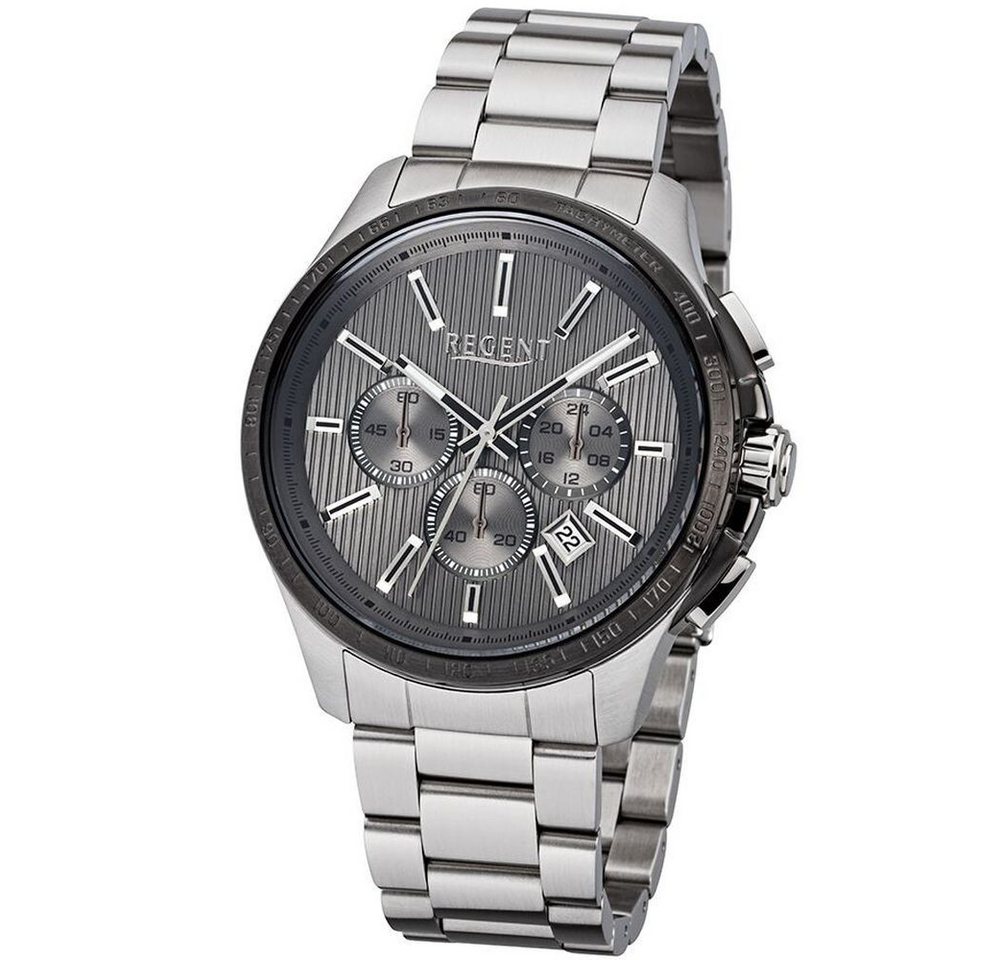 Regent Quarzuhr REGENT Herren Armbanduhr CHRONO UM-1603 grau D. 43 mm Stahlband silber von Regent