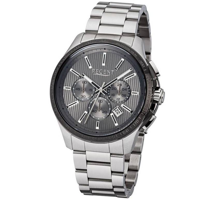 Regent Quarzuhr REGENT Herren Armbanduhr CHRONO UM-1603 grau D. 43 mm Stahlband silber von Regent