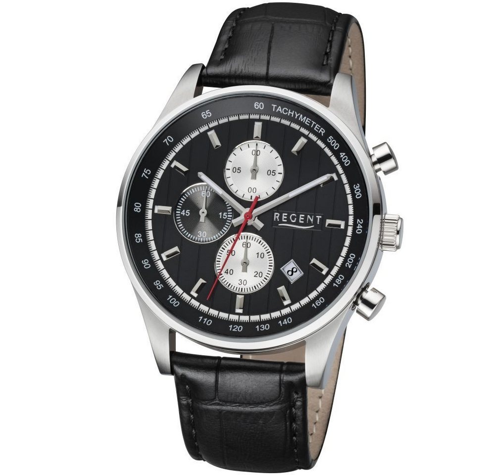 Regent Quarzuhr REGENT Herren Armbanduhr CHRONO UM-1612 schwarz D. 43 mm Lederband von Regent