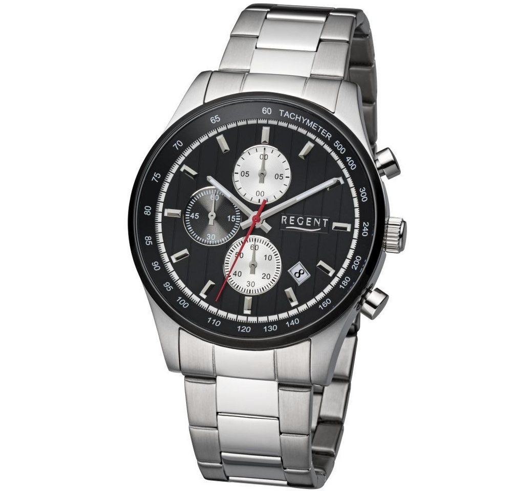 Regent Quarzuhr REGENT Herren Armbanduhr CHRONO UM-1615 schwarz D. 43 mm Stahlband von Regent