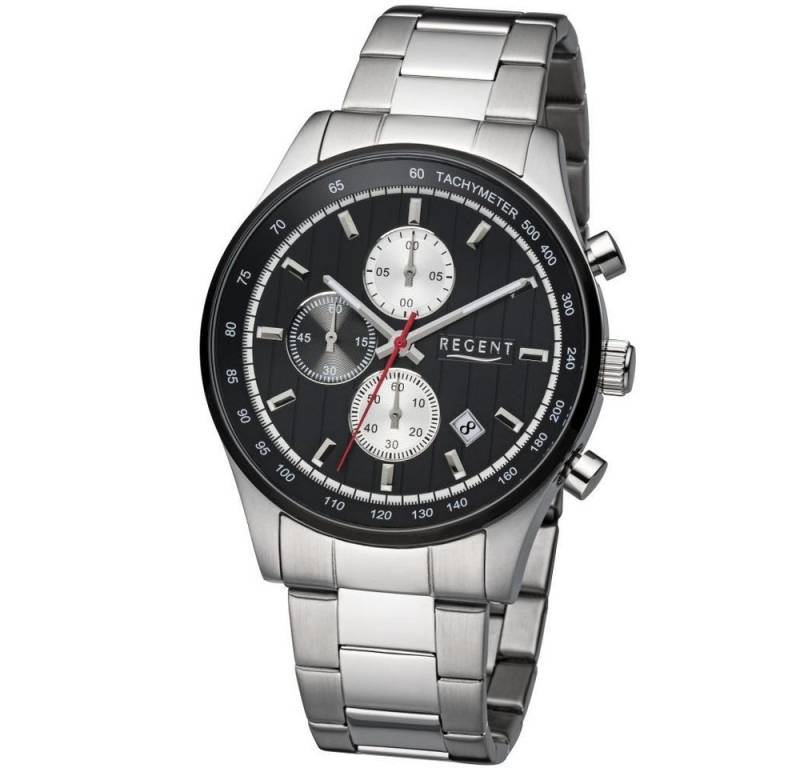 Regent Quarzuhr REGENT Herren Armbanduhr CHRONO UM-1615 schwarz D. 43 mm Stahlband von Regent