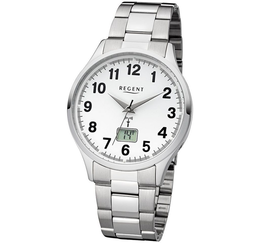 Regent Quarzuhr REGENT Herren Armbanduhr FR-230 weiß D. 40 mm Funkuhr Edelstahlband von Regent