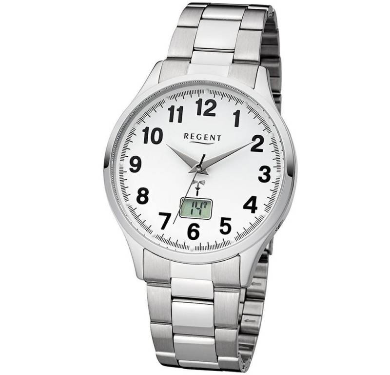 Regent Quarzuhr REGENT Herren Armbanduhr FR-230 weiß D. 40 mm Funkuhr Edelstahlband von Regent