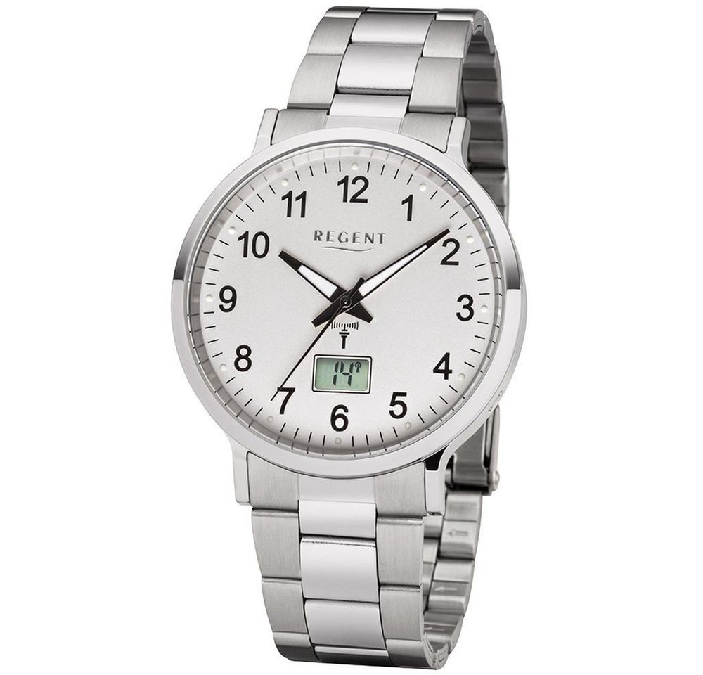 Regent Quarzuhr REGENT Herren Armbanduhr FR-248 weiß D. 40 mm Funkuhr Edelstahlband von Regent