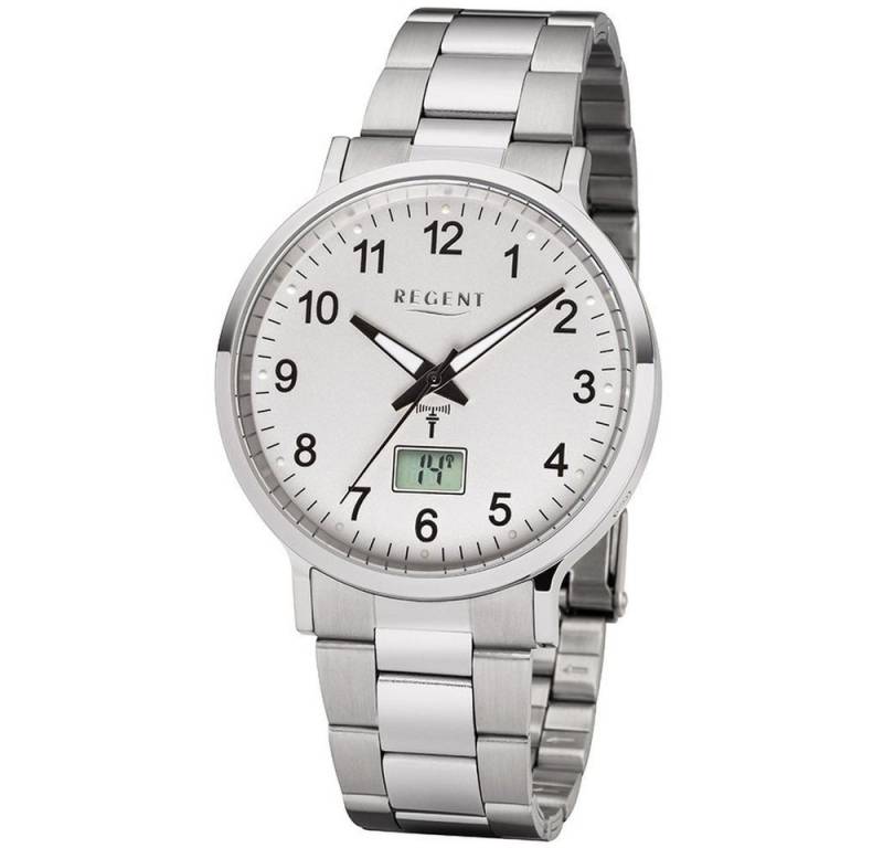Regent Quarzuhr REGENT Herren Armbanduhr FR-248 weiß D. 40 mm Funkuhr Edelstahlband von Regent