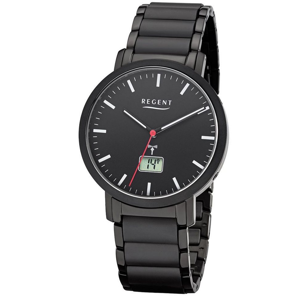 Regent Quarzuhr REGENT Herren Armbanduhr FR-255 schwarz D. 40 mm Funkuhr Stahl-Keramik von Regent