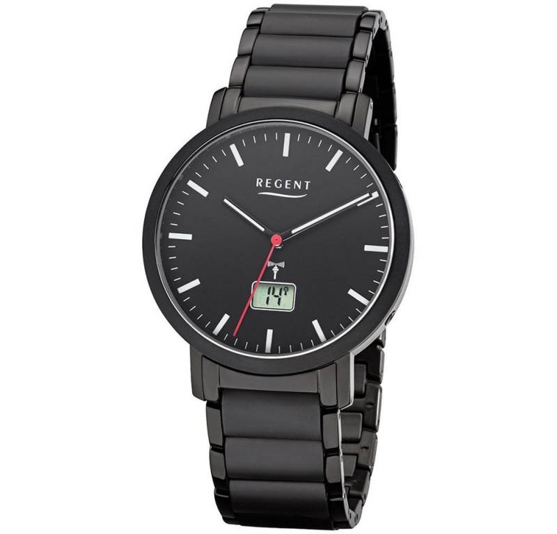 Regent Quarzuhr REGENT Herren Armbanduhr FR-255 schwarz D. 40 mm Funkuhr Stahl-Keramik von Regent