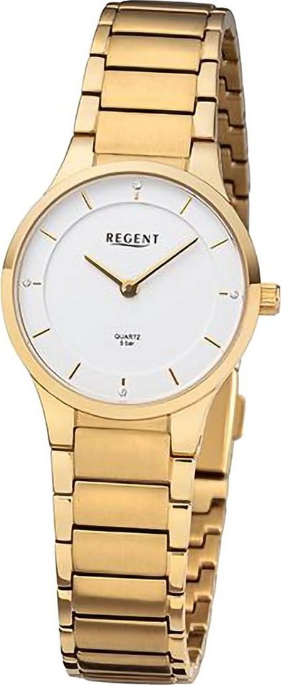 Regent Quarzuhr Regent Damen Armbanduhr Analog, (Analoguhr), Damen Armbanduhr rund, extra groß (ca. 28mm), Metallarmband von Regent