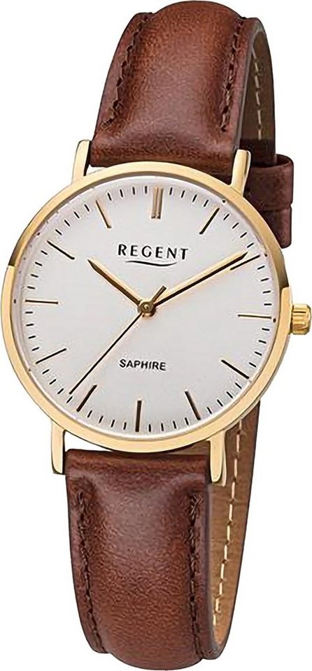 Regent Quarzuhr Regent Damen Armbanduhr Analog, (Analoguhr), Damen Armbanduhr rund, extra groß (ca. 32mm), Lederarmband von Regent
