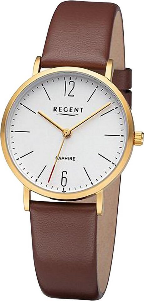 Regent Quarzuhr Regent Damen Armbanduhr Analog, (Analoguhr), Damen Armbanduhr rund, extra groß (ca. 32mm), Lederarmband von Regent