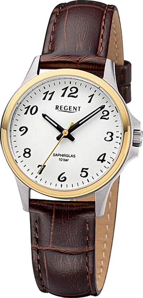 Regent Quarzuhr Regent Damen Armbanduhr Analog, (Analoguhr), Damen Armbanduhr rund, extra groß (ca. 32mm), Lederarmband von Regent