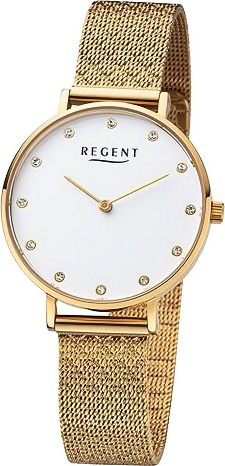 Regent Quarzuhr Regent Damen Armbanduhr Analog, (Analoguhr), Damen Armbanduhr rund, extra groß (ca. 32mm), Metallarmband von Regent