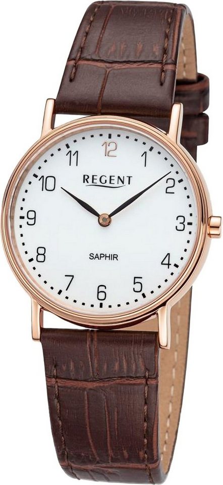 Regent Quarzuhr Regent Damen Armbanduhr Analog, (Analoguhr), Damen Armbanduhr rund, extra groß (ca. 33mm), Lederarmband von Regent