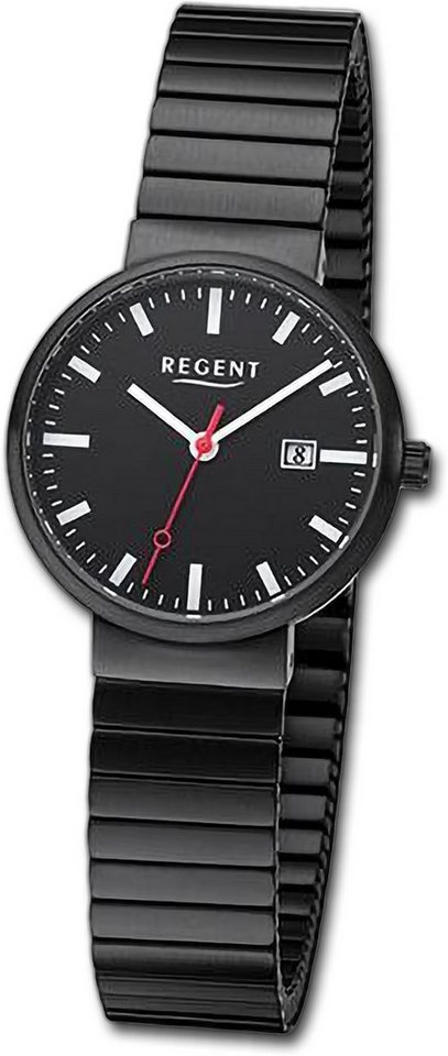 Regent Quarzuhr Regent Damen Armbanduhr Analog, Damenuhr Edelstahlarmband schwarz, rundes Gehäuse, extragroß (ca 29mm) von Regent