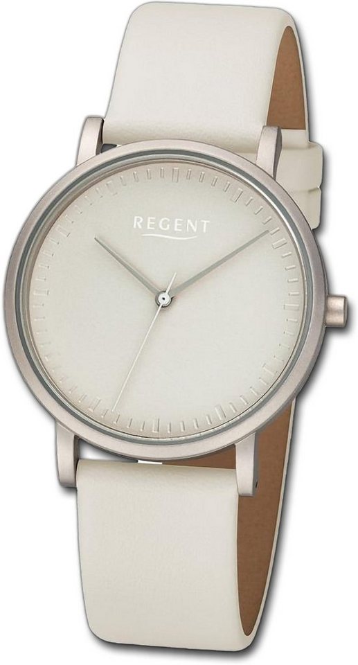 Regent Quarzuhr Regent Damen Armbanduhr Analog, Damenuhr Lederarmband beige, rundes Gehäuse, extra groß (ca. 36mm) von Regent