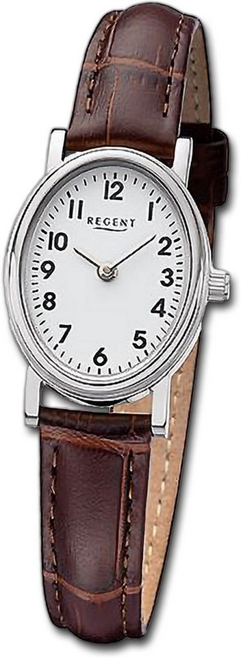 Regent Quarzuhr Regent Damen Armbanduhr Analog, Damenuhr Lederarmband braun, rundes Gehäuse, extra groß (ca. 28x32mm) von Regent