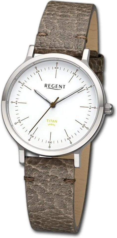 Regent Quarzuhr Regent Damen Armbanduhr Analog, Damenuhr Lederarmband braun, rundes Gehäuse, extra groß (ca. 33mm) von Regent