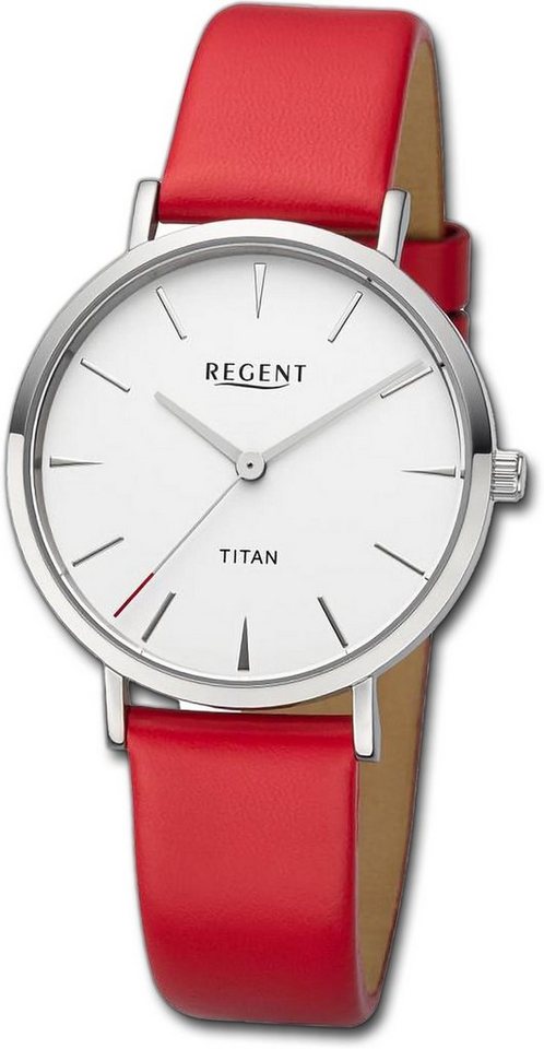 Regent Quarzuhr Regent Damen Armbanduhr Analog, Damenuhr Lederarmband rot, rundes Gehäuse, extra groß (ca. 36mm) von Regent