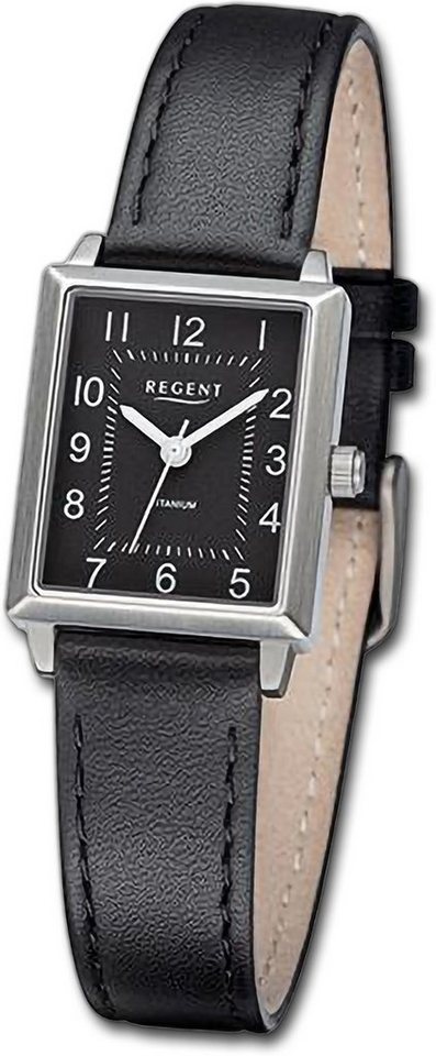 Regent Quarzuhr Regent Damen Armbanduhr Analog, Damenuhr Lederarmband schwarz, rundes Gehäuse, extra groß (ca 20x29mm) von Regent
