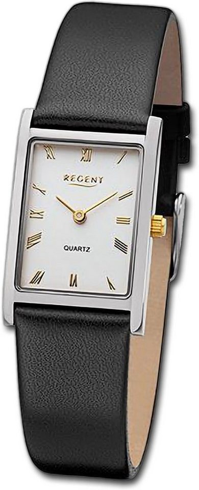 Regent Quarzuhr Regent Damen Armbanduhr Analog, Damenuhr Lederarmband schwarz, rundes Gehäuse, extra groß (ca 22x34mm) von Regent