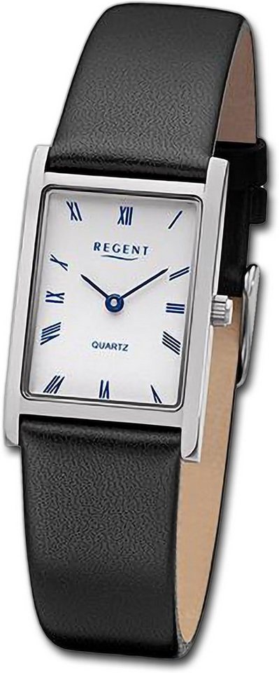 Regent Quarzuhr Regent Damen Armbanduhr Analog, Damenuhr Lederarmband schwarz, rundes Gehäuse, extra groß (ca 22x34mm) von Regent