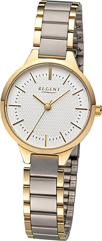 Regent Quarzuhr Regent Damen Armbanduhr Analog, Damenuhr Metallarmband gold, silber, rundes Gehäuse, groß (ca. 28mm) von Regent