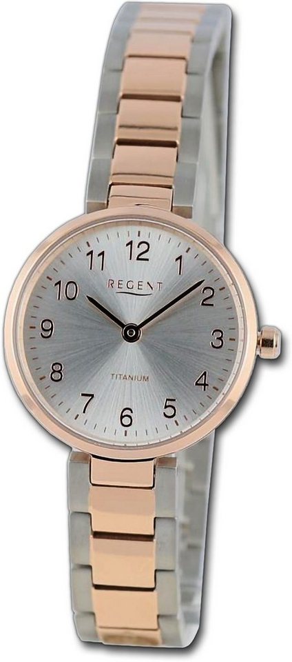 Regent Quarzuhr Regent Damen Armbanduhr Analog, Damenuhr Metallarmband rosegold, silber, rundes Gehäuse, groß (26mm) von Regent