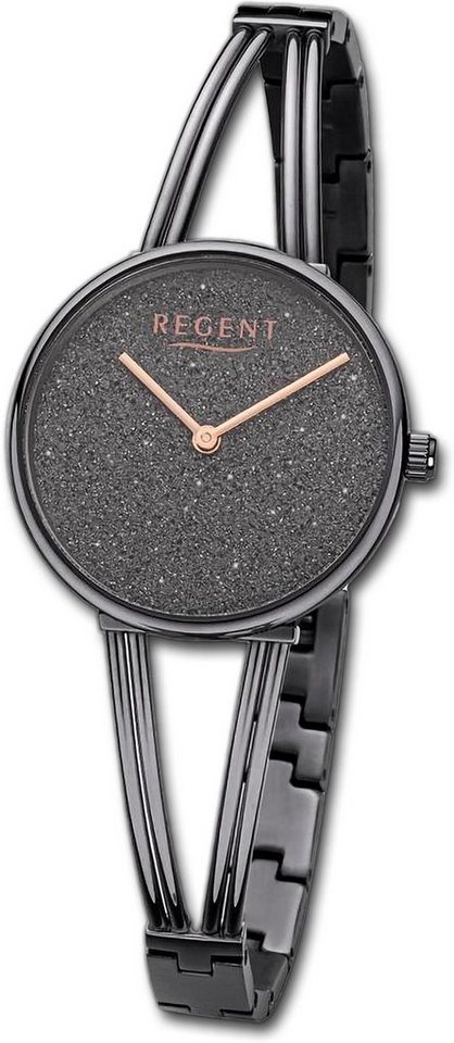 Regent Quarzuhr Regent Damen Armbanduhr Analog, Damenuhr Metallarmband schwarz, rundes Gehäuse, extra groß (ca. 30mm) von Regent