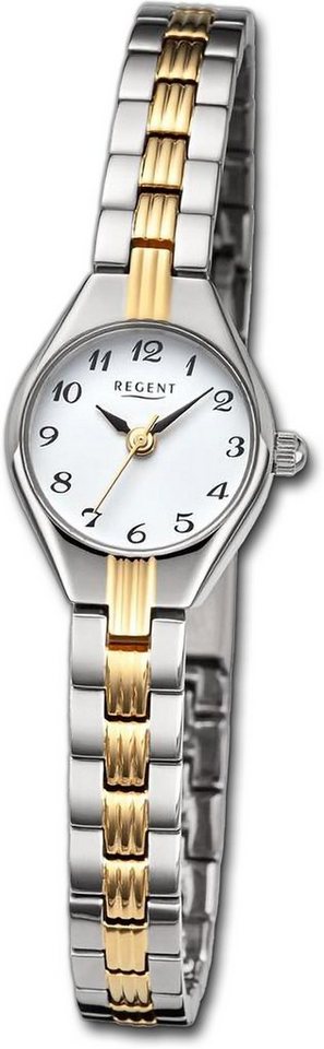 Regent Quarzuhr Regent Damen Armbanduhr Analog, Damenuhr Metallarmband silber, gold, rundes Gehäuse, groß (ca. 18,5mm) von Regent