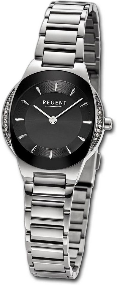 Regent Quarzuhr Regent Damen Armbanduhr Analog, Damenuhr Metallarmband silber, rundes Gehäuse, extra groß (ca. 28,5mm) von Regent